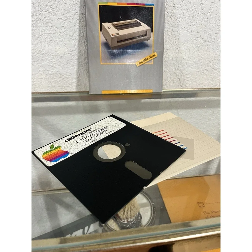 Vintage Apple Dot Matrix Printer Guide with Demo Floppy Diskette